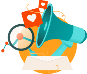Airhorn element promoting digital marketing elements like social media likes and email marketing for Perfect Afternoon