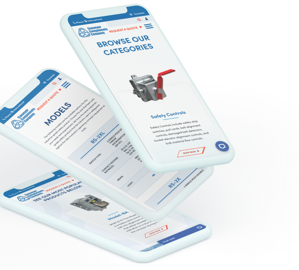 Conveyor Components Company website on iPhone