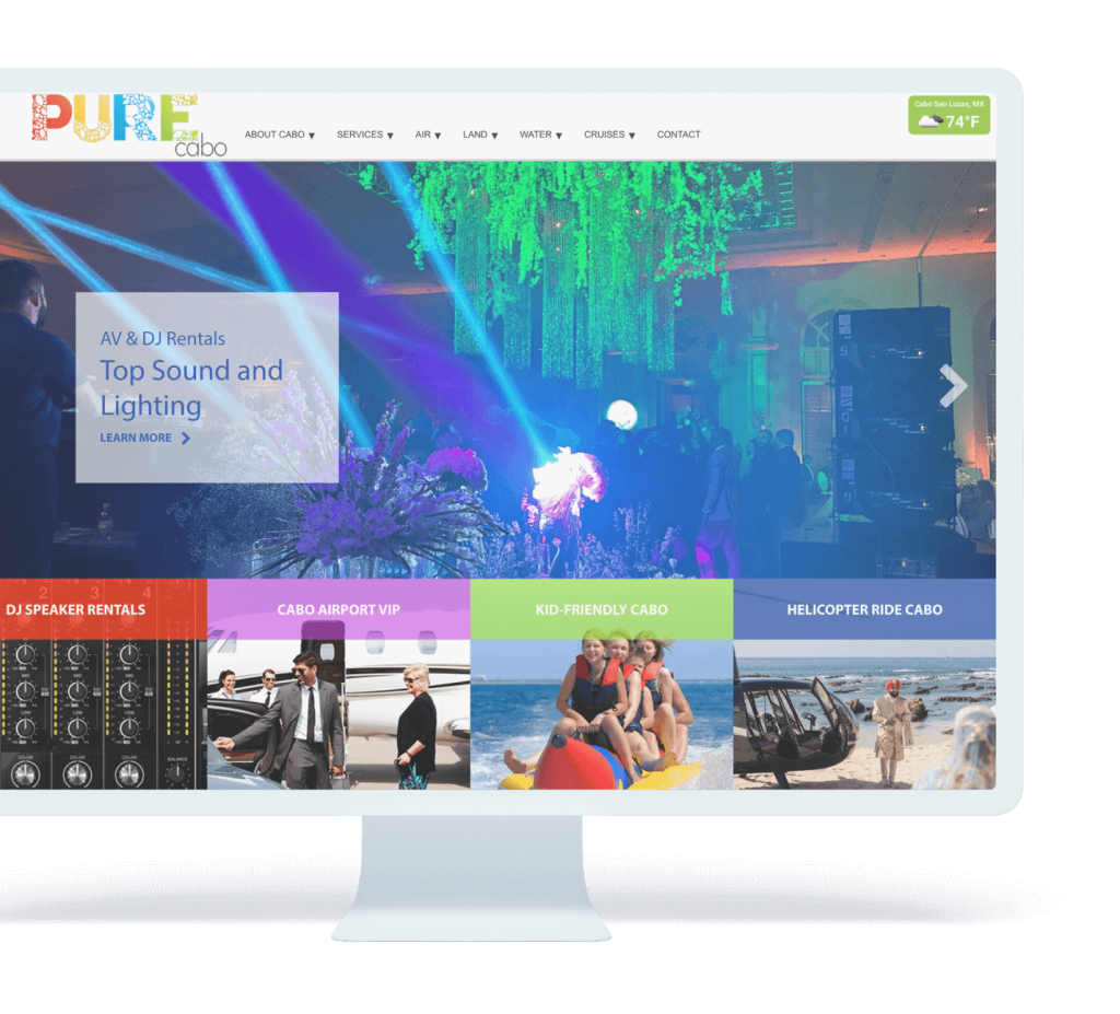 Desktop computer mockup of the Pure Cabo website