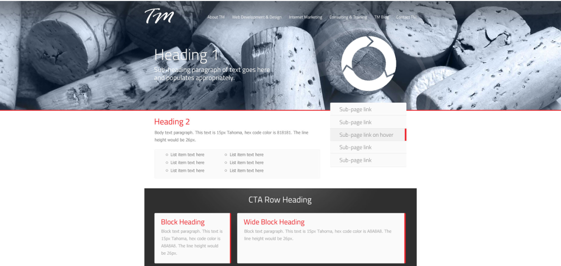 Trademark Productions home page website from a 2013 website build