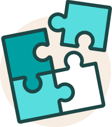 Four puzzle pieces with one not connected | Perfect Afternoon's core value of Collaboration