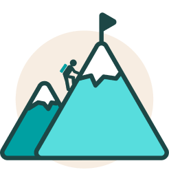 Illustration of a person climbing a mountain | Perfect Afternoon's core value of Empowerment
