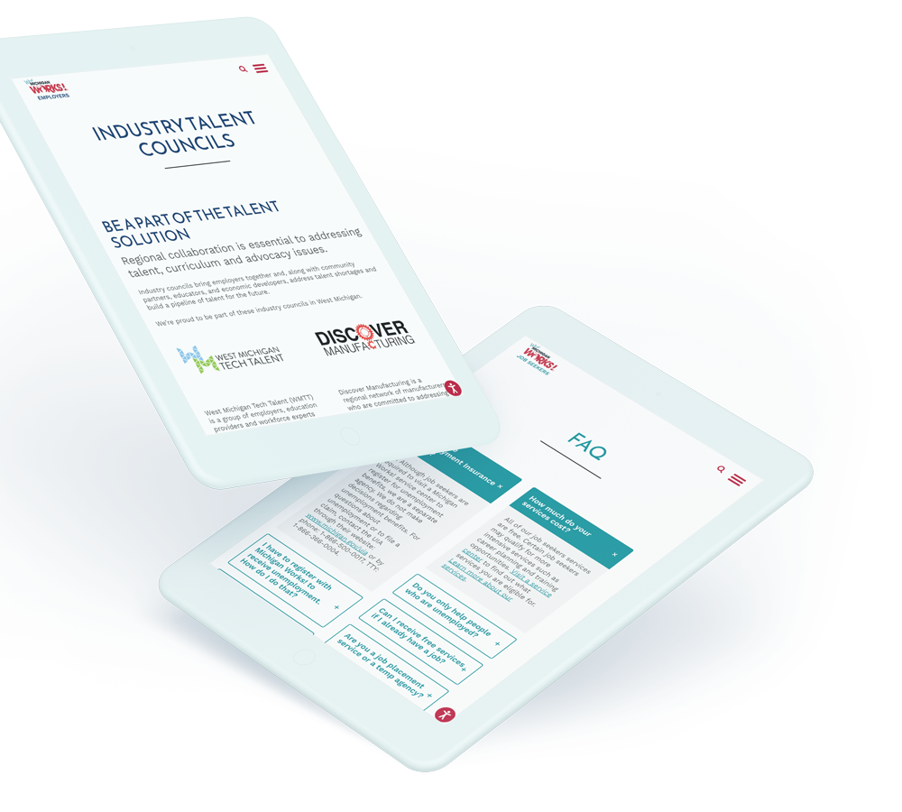 Tablet showing West Michigan Works website pages