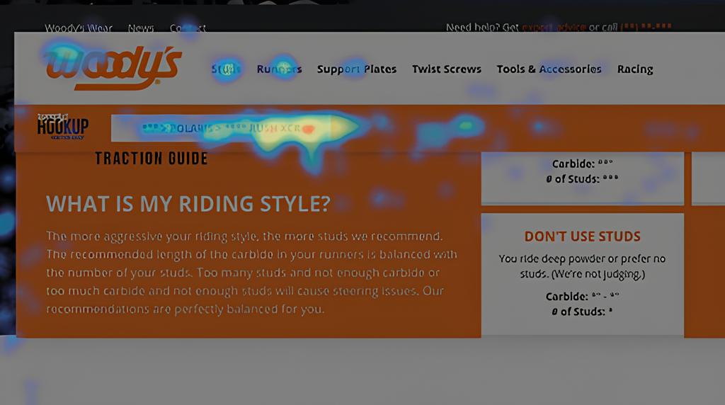 Woody's Traction website usage with Crazy Egg heat mapping data