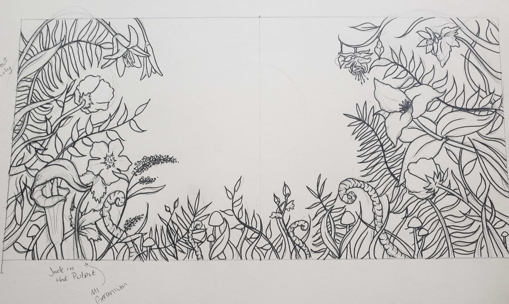 Initial mural sketch for Perfect Afternoon's office in Pleasant Ridge, Michigan