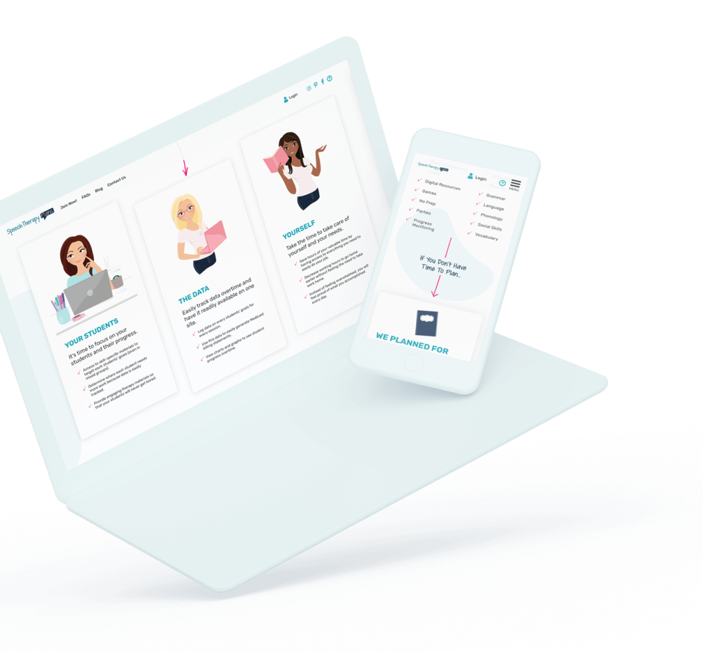 Clay laptop computer mockup with Speech Therapy Plans' website
