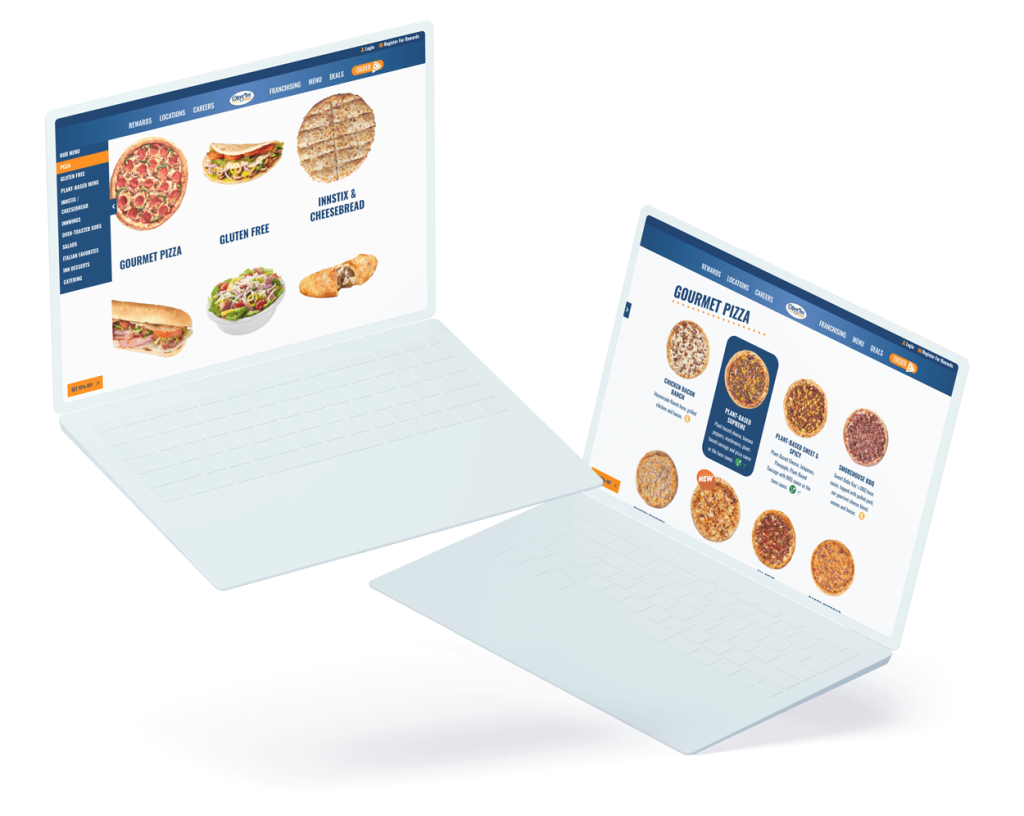 Laptop computer mockups of the Cottage Inn Pizza website showing their online menu | Cottage Inn Pizza Website Build