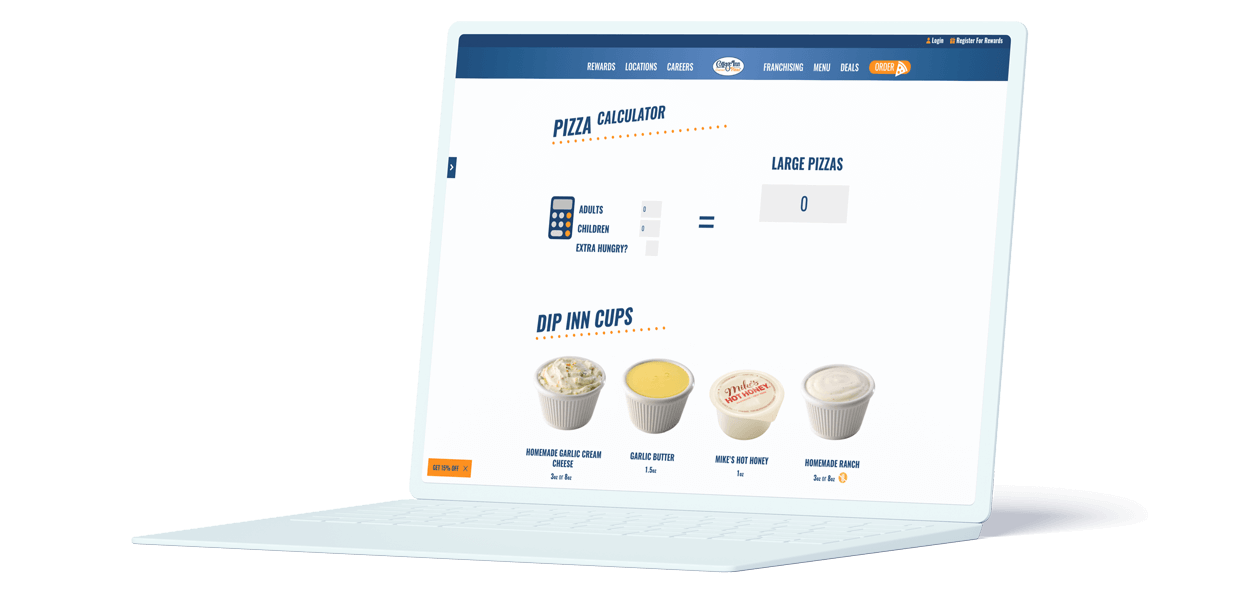 Laptop mockup of the Cottage Inn Pizza's Pizza Calculator | Cottage Inn Pizza Website Build