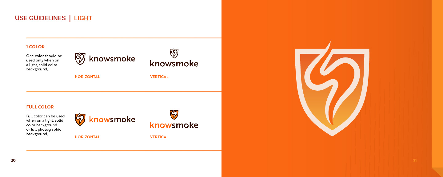 Knowsmoke brand book's logo usage page with examples of the do's and don'ts of using their logo