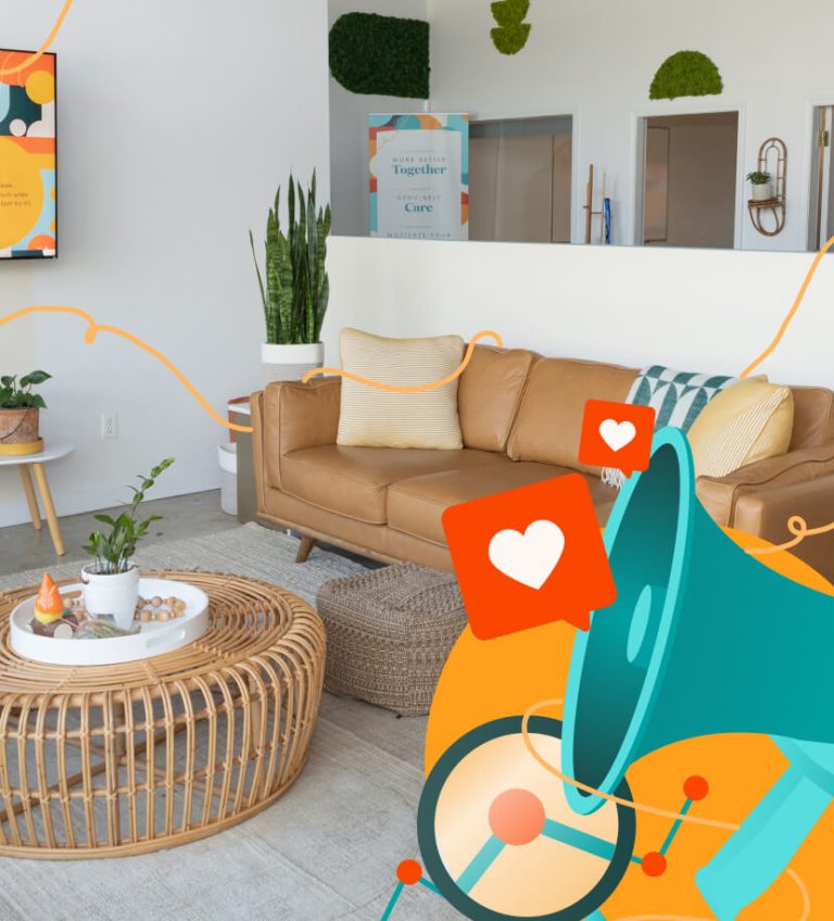 Perfect Afternoon rebrand | Office photo with digital marketing icon logo