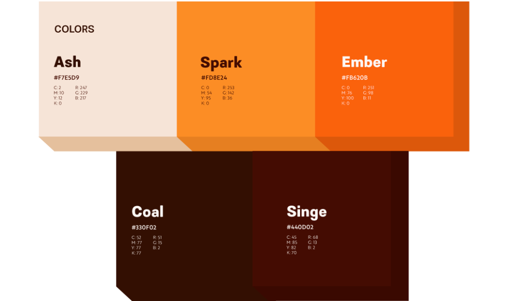Knowsmoke's color palette of five colors to resemble the colors of a cigarette and smoking