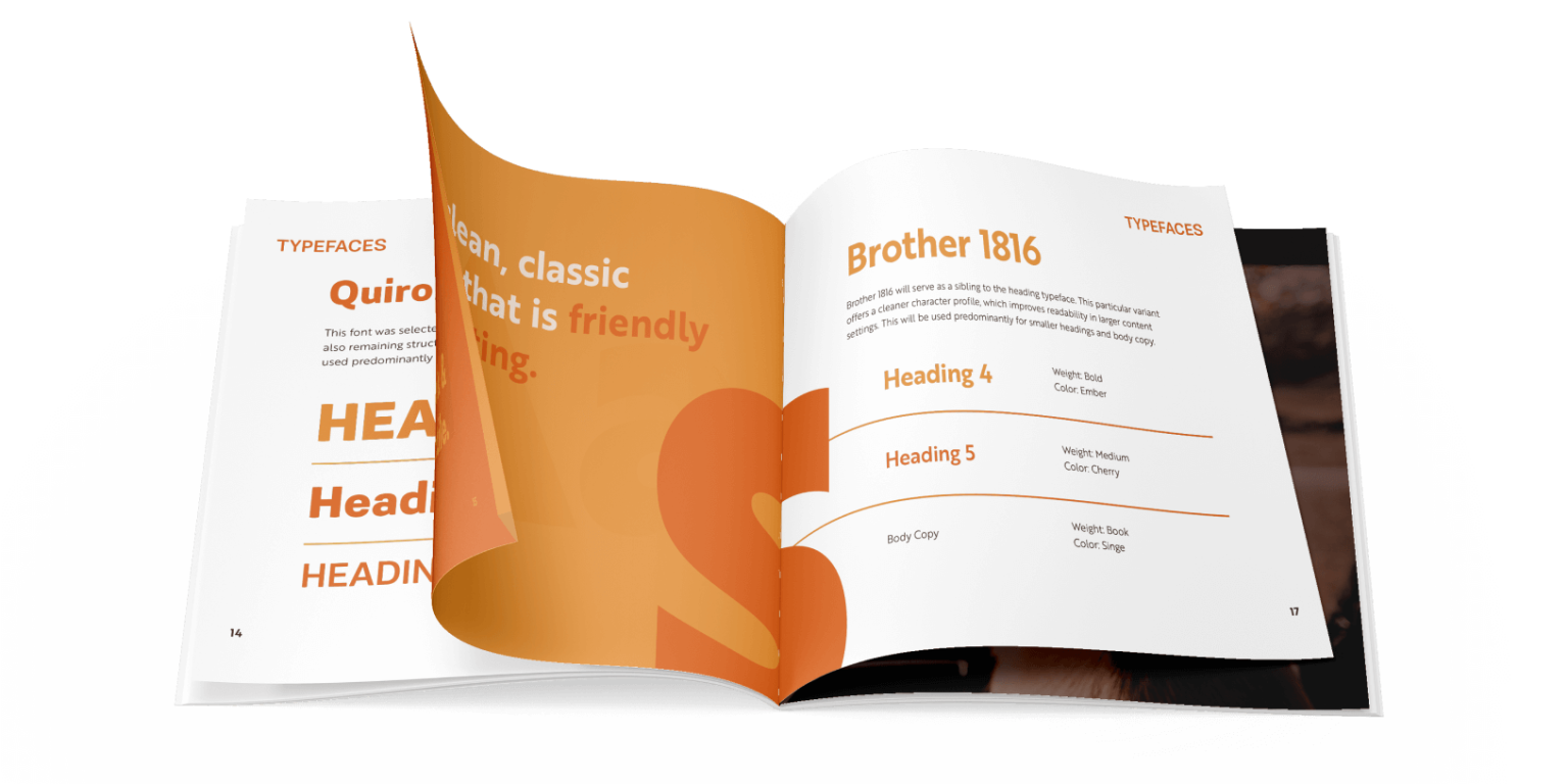 Knowsmoke brand book pages, showing the font options