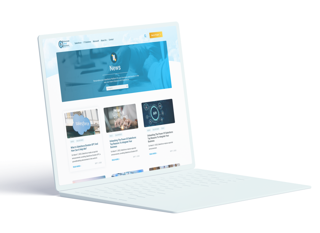 Laptop mockup of Advanced Cloud Solutions' website