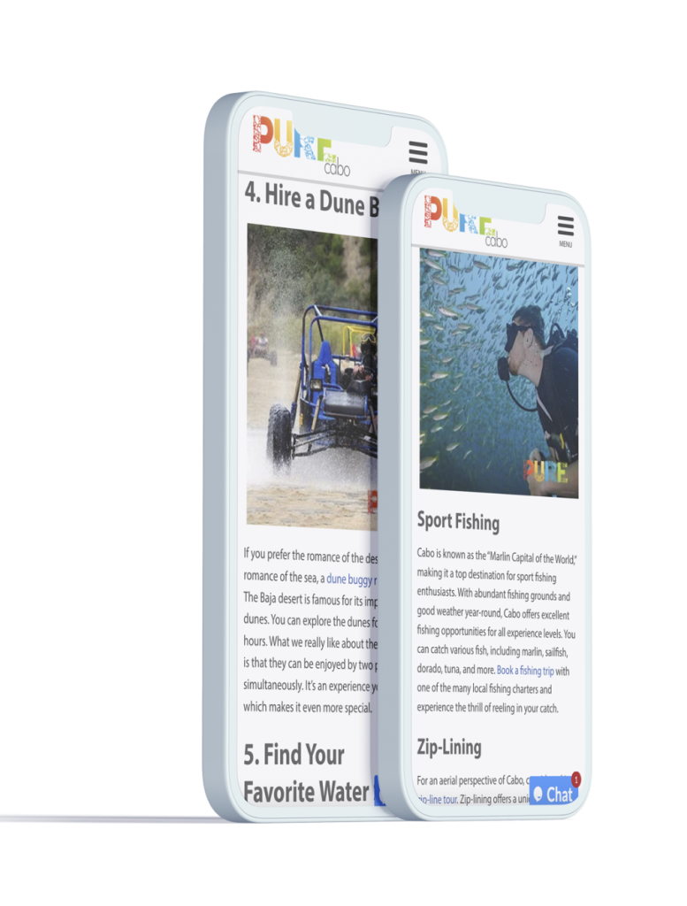 Pure Cabo blog content featuring the top search terms and services to attract future Cabo San Lucas visitors.