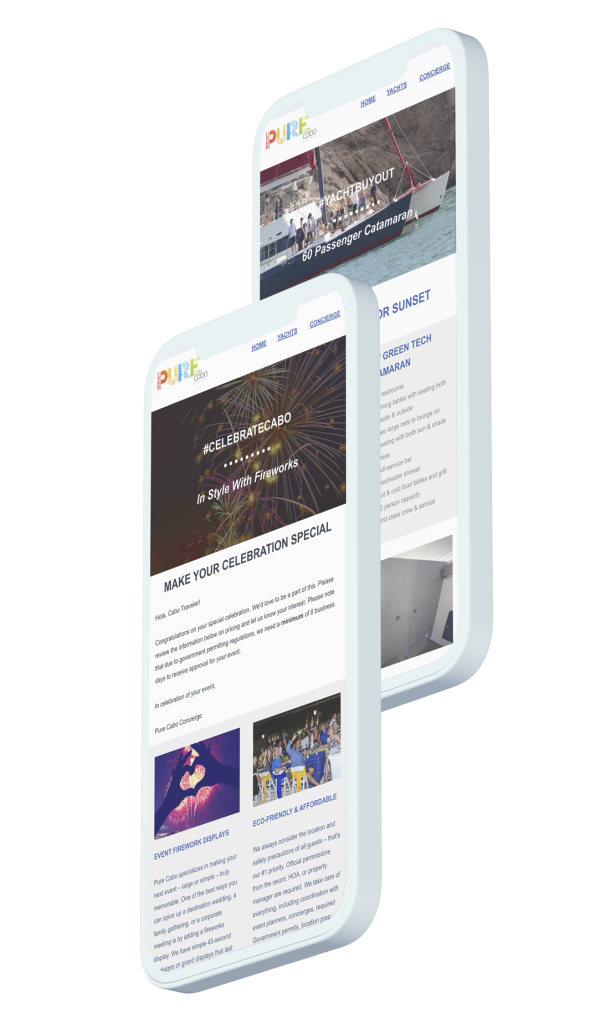 Pure Cabo marketing emails to entice visitors to book their Cabo San Lucas experiences.