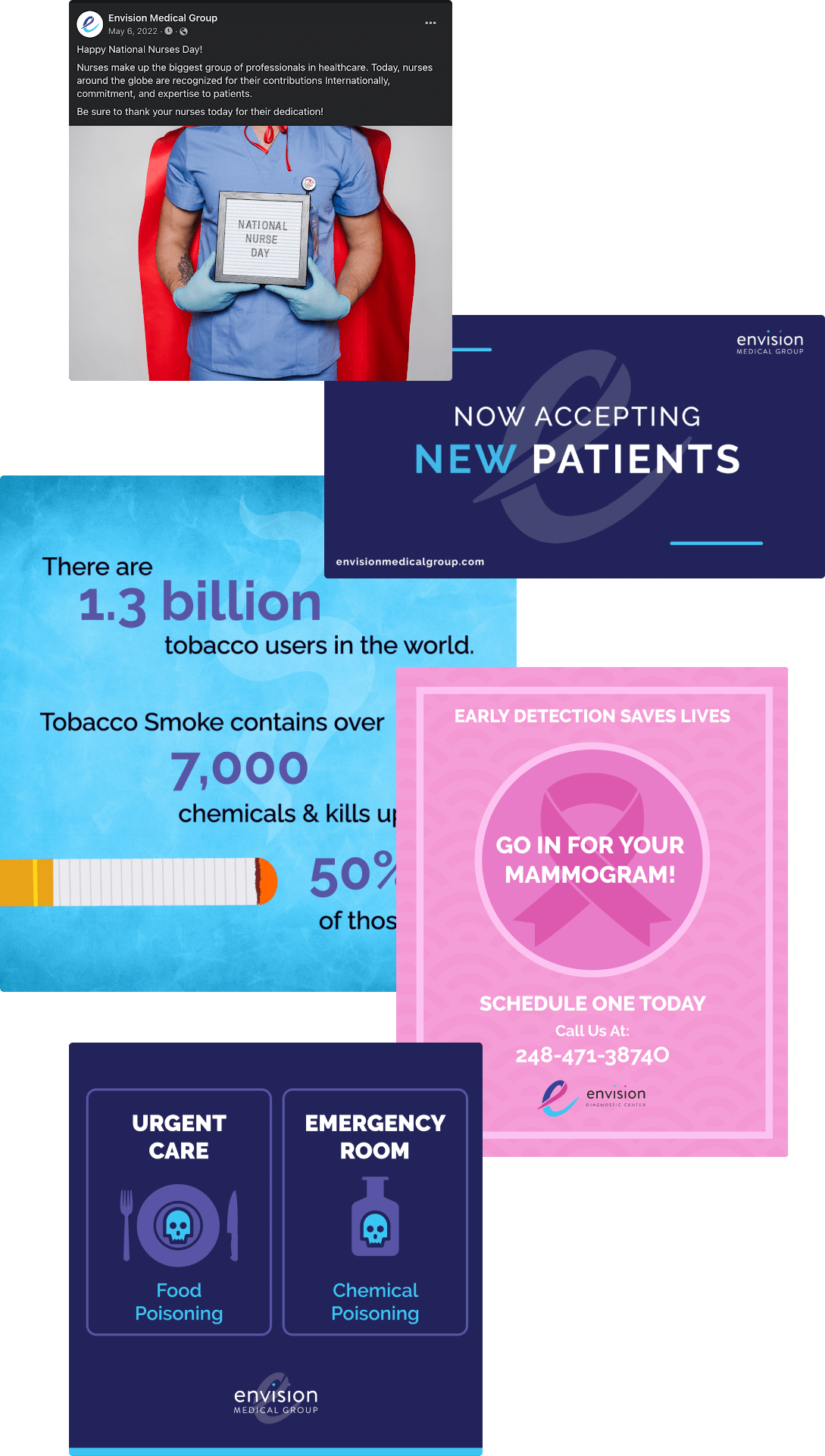 Social media posts and graphic collage of Envision Medical Group.