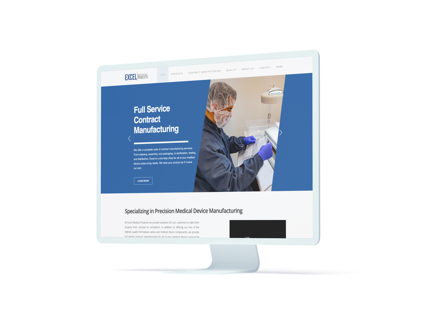 Excel Medical Group home page on a desktop monitor