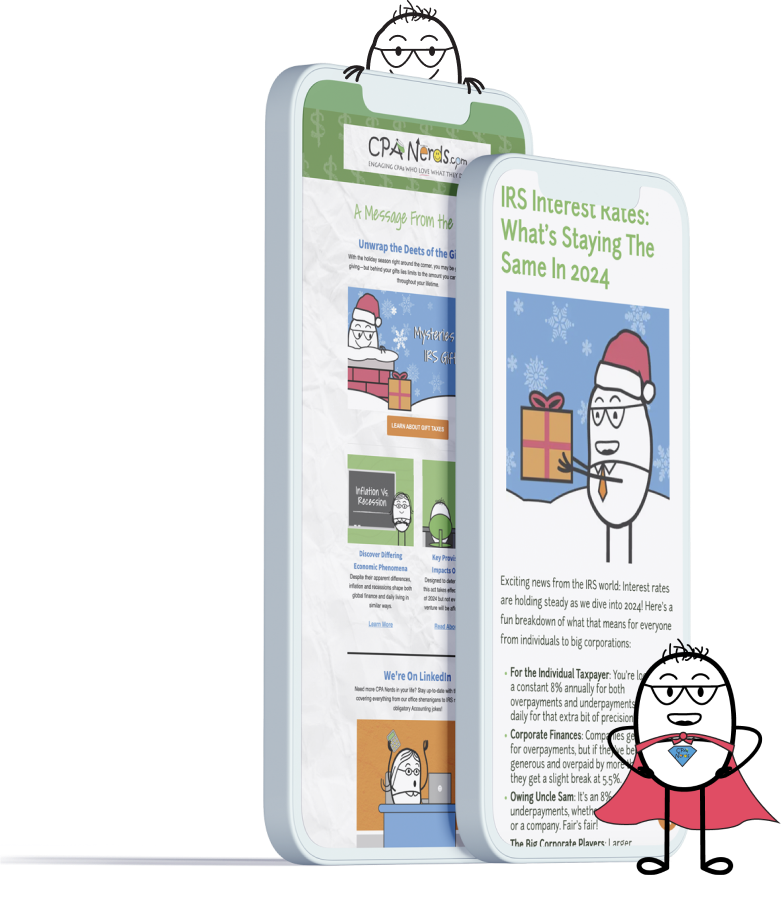 Mobile device view of CPA Nerds' Nerd Talk blog post with a Bean & a cape on.