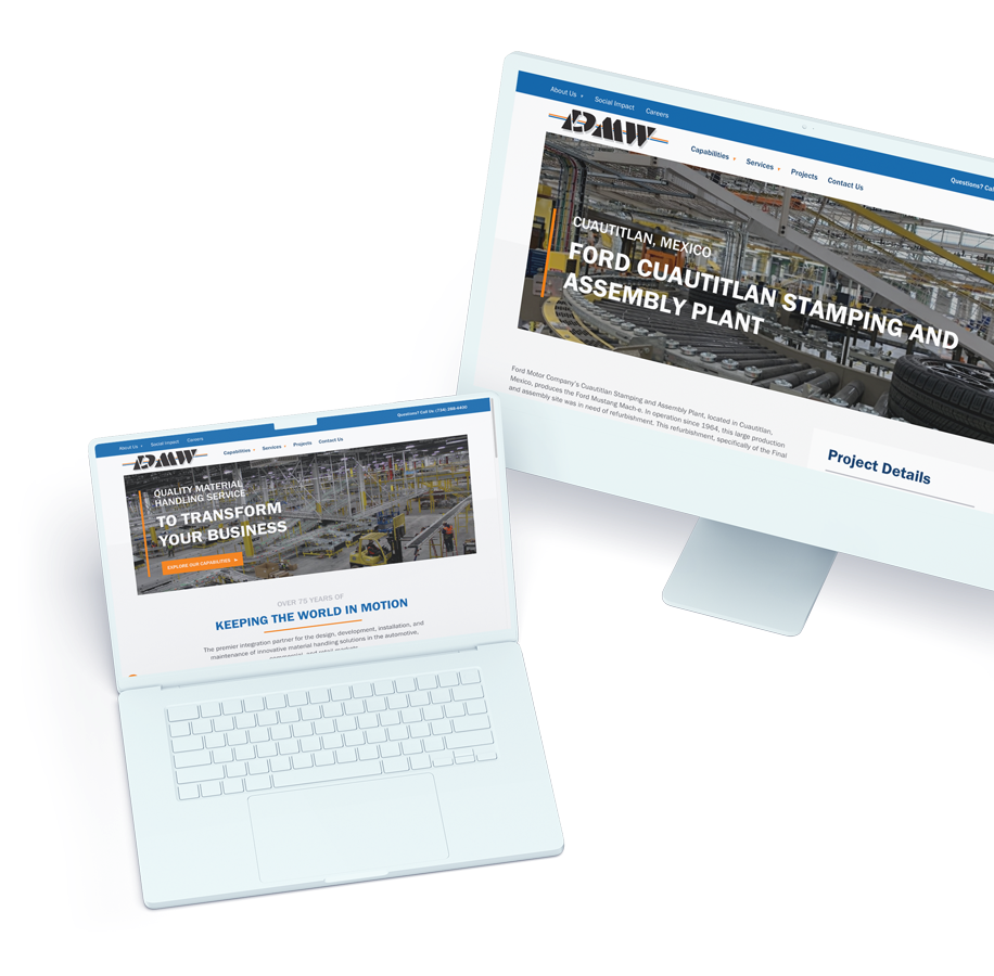 Dearborn Mid-West Company website development desktop and laptop mockups.