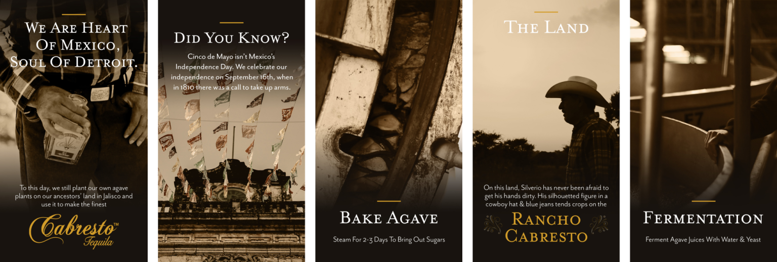 5 social images created for Tequila Cabresto social media story.