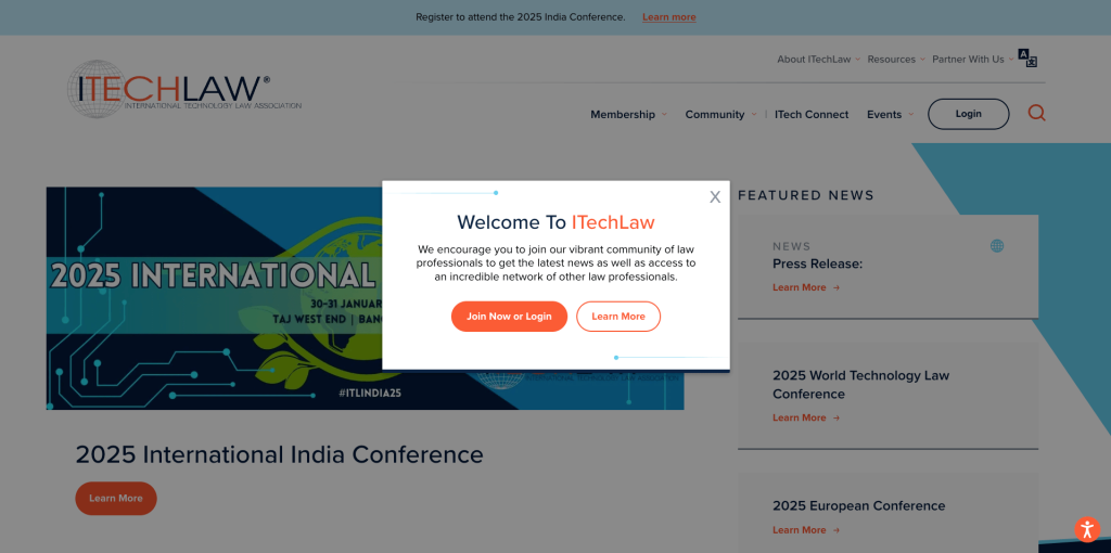 New Member Pop-Ups banner from ITech Law's website.