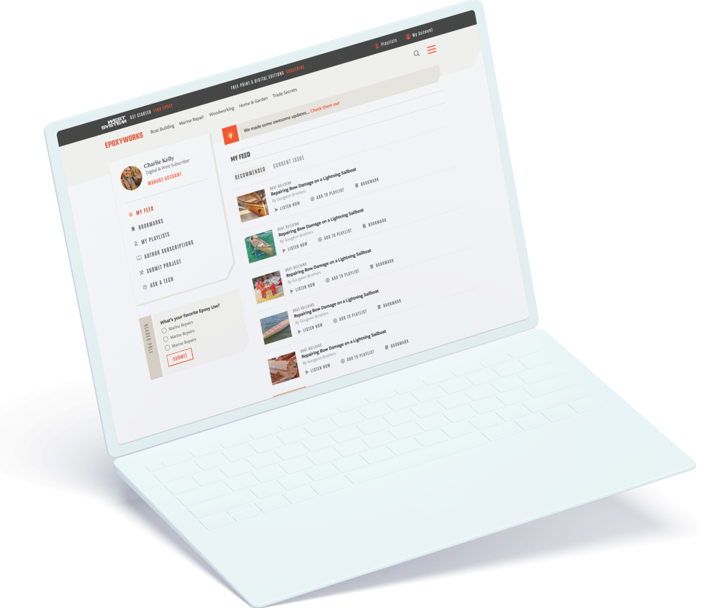Epoxyworks Website Rebuild on a laptop mockup showing the playlist feature.
