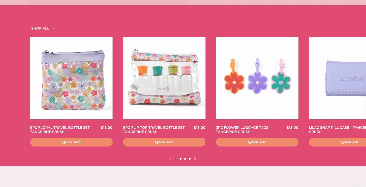 Gif of an user scrolling through the products grid on Miamica's website.