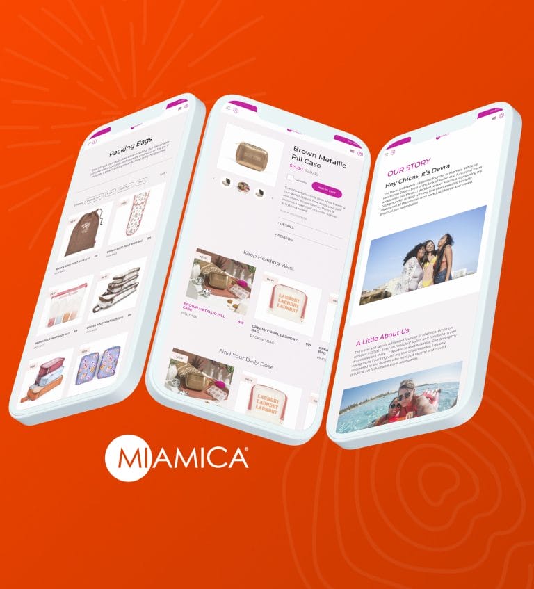 Miamica website build official feature image with three screens of the website.