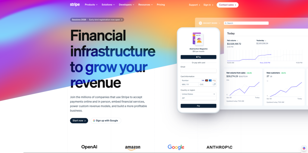 Stripe merchant processor hero section design